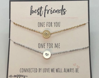 Dainty Best friend necklace, heart necklace, gift  best friend, best friend gift, 2 necklaces, pair of necklaces for friends, necklace set