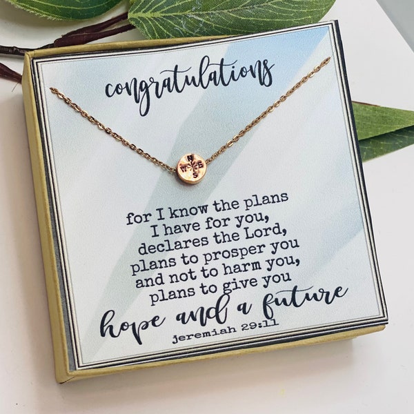 Dainty Compass Necklace, Christian Jewelry, graduation gift, gift for graduates, college graduation gift, high school, gift for graduate