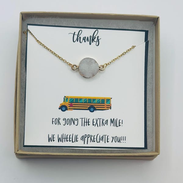 Bus Driver Thank You Gift – Necklace and Appreciation Card for Female Driver, End of Year Gift from Student or Parent
