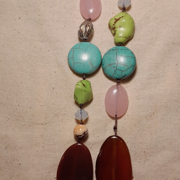 Turquoise and red agate lariat necklace