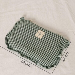 Cotton cosmetic bag | Gingham | Ruffles | Handmade makeup bag image 6