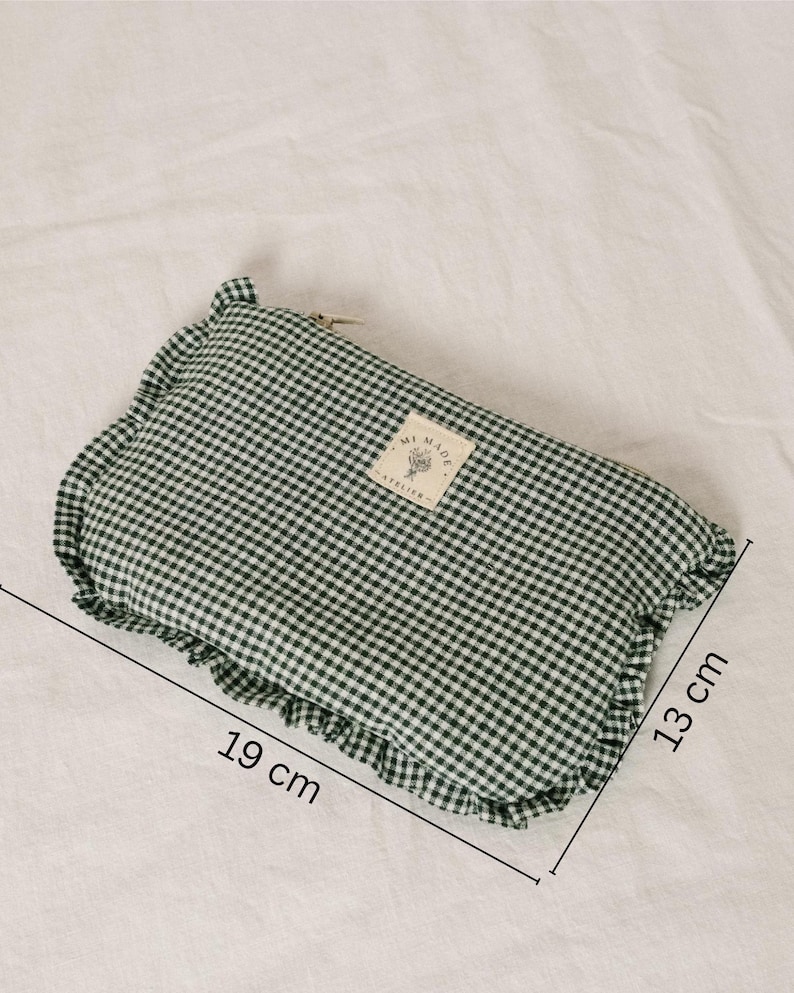 Cotton cosmetic bag | Gingham | Ruffles | Handmade makeup bag image 6