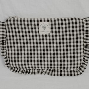 Cotton cosmetic bag | Gingham | Ruffles | Handmade makeup bag braun