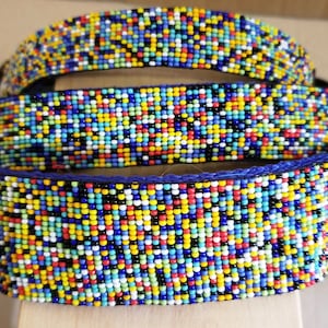 Beaded Nylon Dog Collar, Handmade Masai Seed Beads Dog Collar, Rainbow Nylon Beaded Dog Collar, Nylon Beaded Adjustable Dog Collar