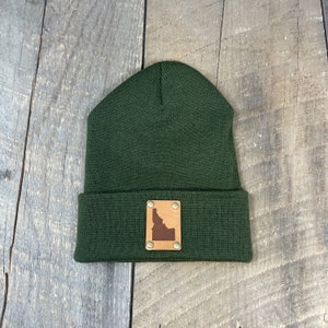 Idaho | Gift for Her | Leather Patch Hat | Hunters Gift | Boyfriend Gift |  Custom State Hat | Idahome | Knitted Beanie