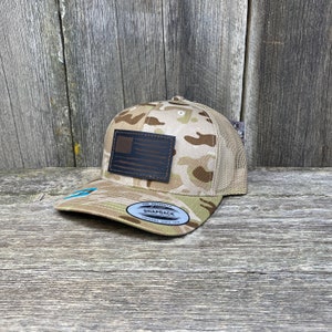 American Flag Hat | Flag Hat | Leather Patch Hat | Richardson 112 | Boyfriend Gift | Fourth of July | United States Hat | Camo Trucker Hat