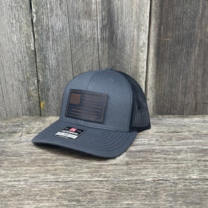 American Flag Hat | Flag Hat | Leather Patch Hat | Richardson 112 | Boyfriend Gift | Fourth of July | United States Hat | Camo Trucker Hat