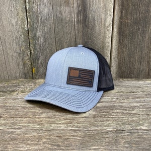 American Flag Hat | Flag Hat | Leather Patch Hat | Richardson 112 | Boyfriend Gift | Fourth of July | United States Hat | Camo Trucker Hat