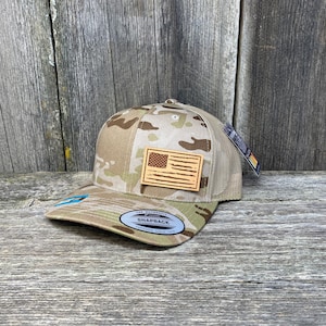 American Flag Hat | Flag Hat | Leather Patch Hat | Richardson 112 | Boyfriend Gift | Fourth of July | United States Hat | Camo Trucker Hat