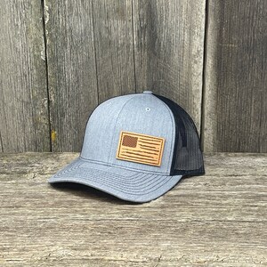 American Flag Hat | Flag Hat | Leather Patch Hat | Richardson 112 | Boyfriend Gift | Fourth of July | United States Hat | Camo Trucker Hat