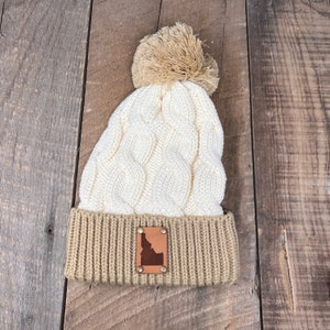 Idaho | State Hat | Leather Patch Hat | Idaho Gift | Girlfriend Gift | Logo Hipster | Slouch Beanie | Knitted Hat | Leather Patch Beanie |