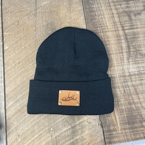 Elk Antler | Elk Hunter | Leather Patch Hat | Hunting Gifts | Elk Shed | Father&#39;s Day  | Gifts for Him | Slouch Beanie | Winter Hat
