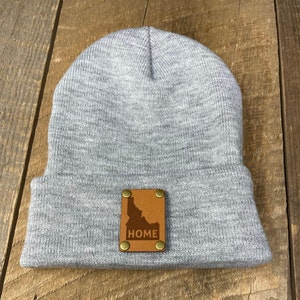 Idaho | Love Idaho | Gift for Her | Leather Patch Hat | Hunters Gift | Boyfriend Gift |  Custom State Hat | Ida-home | Knitted Beanie