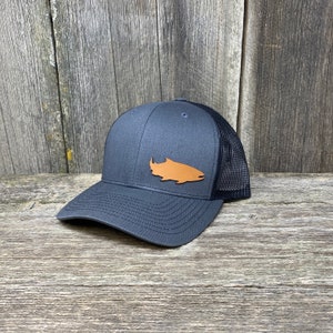 Fisherman Hat | Salmon Fishing | Dad Hat | Personalized Hat | Leather Patch Hats | Fly Fishing | Gift for Dad