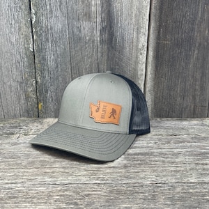 Bigfoot Hat | Sasquatch Hat | Leather Patch Hat | Washington | Boyfriend Gift |  Bigfoot Hunter | Fathers Day Gift | Snapback Hat