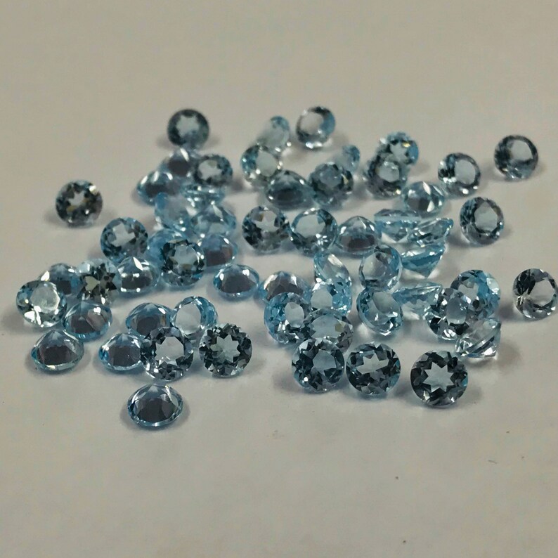 50 Pieces 6mm Sky Blue Topaz Faceted Round Loose Gemstones Etsy