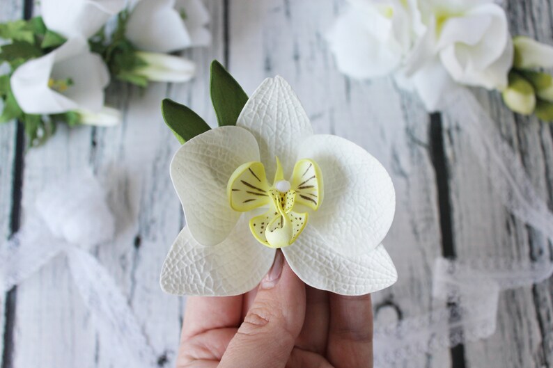 White Orchid Hair Clip White Flower Hair Clip Tropical Flower Etsy