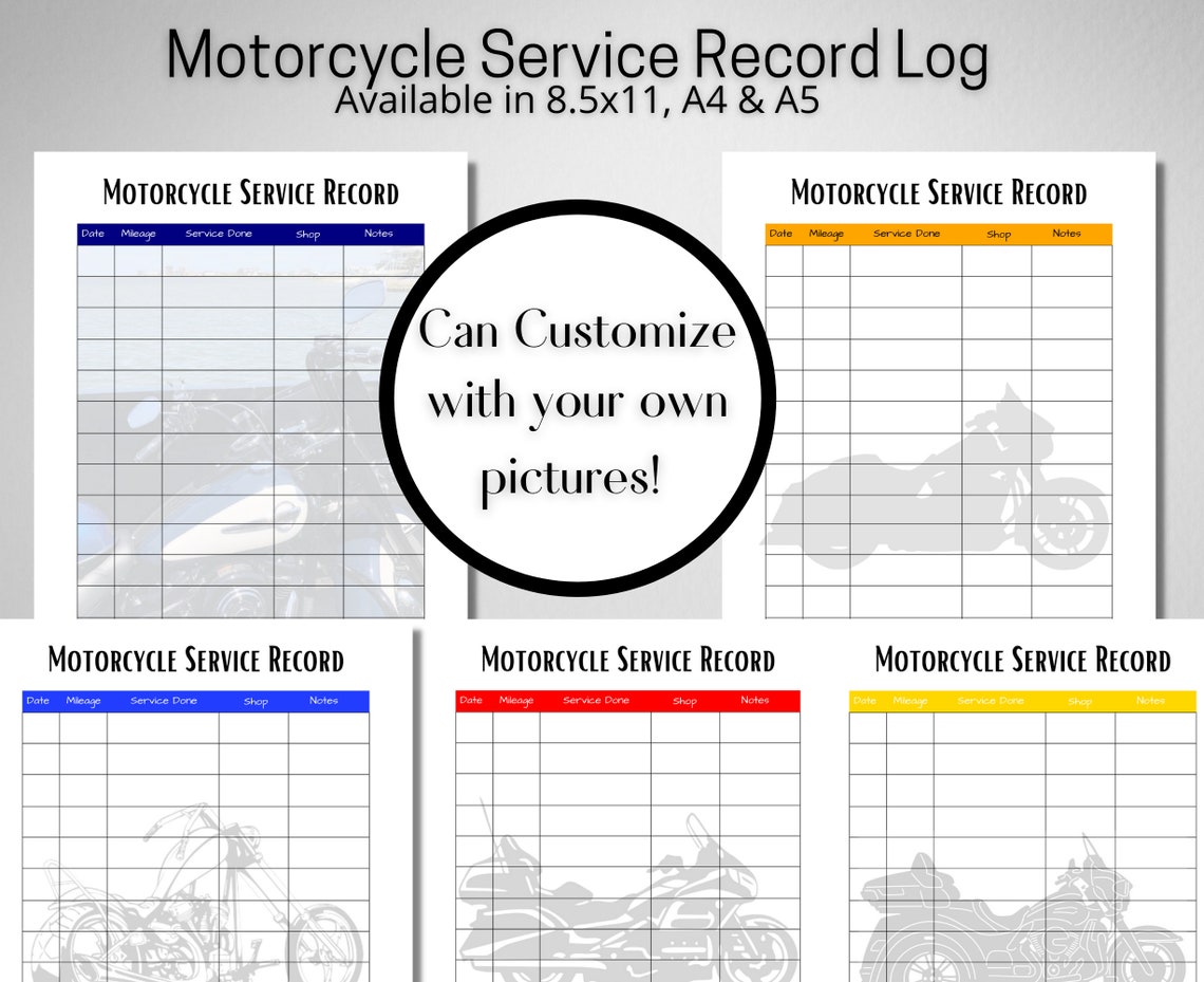 Motorcycle Maintenance Service log sheet motorcycle service Etsy