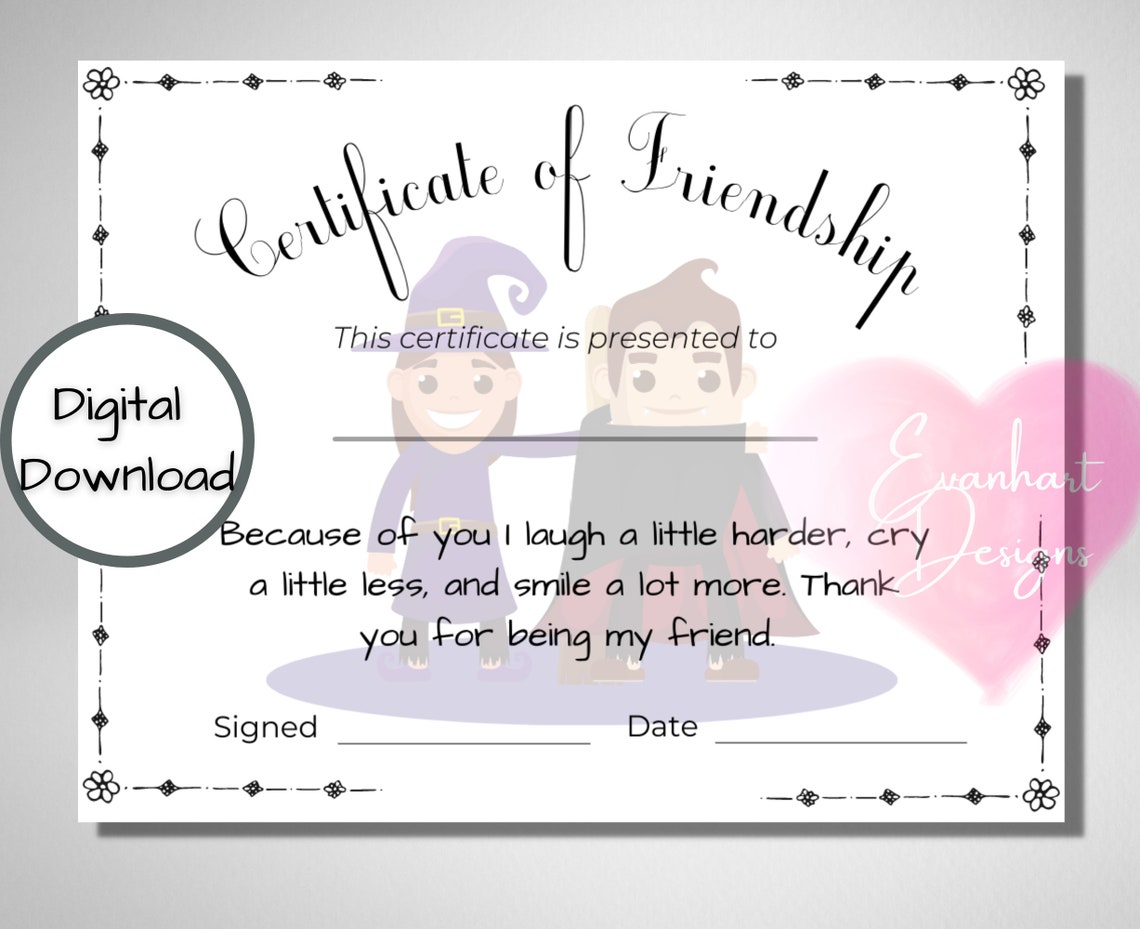 Certificate of Friendship International Friendship Day | Etsy