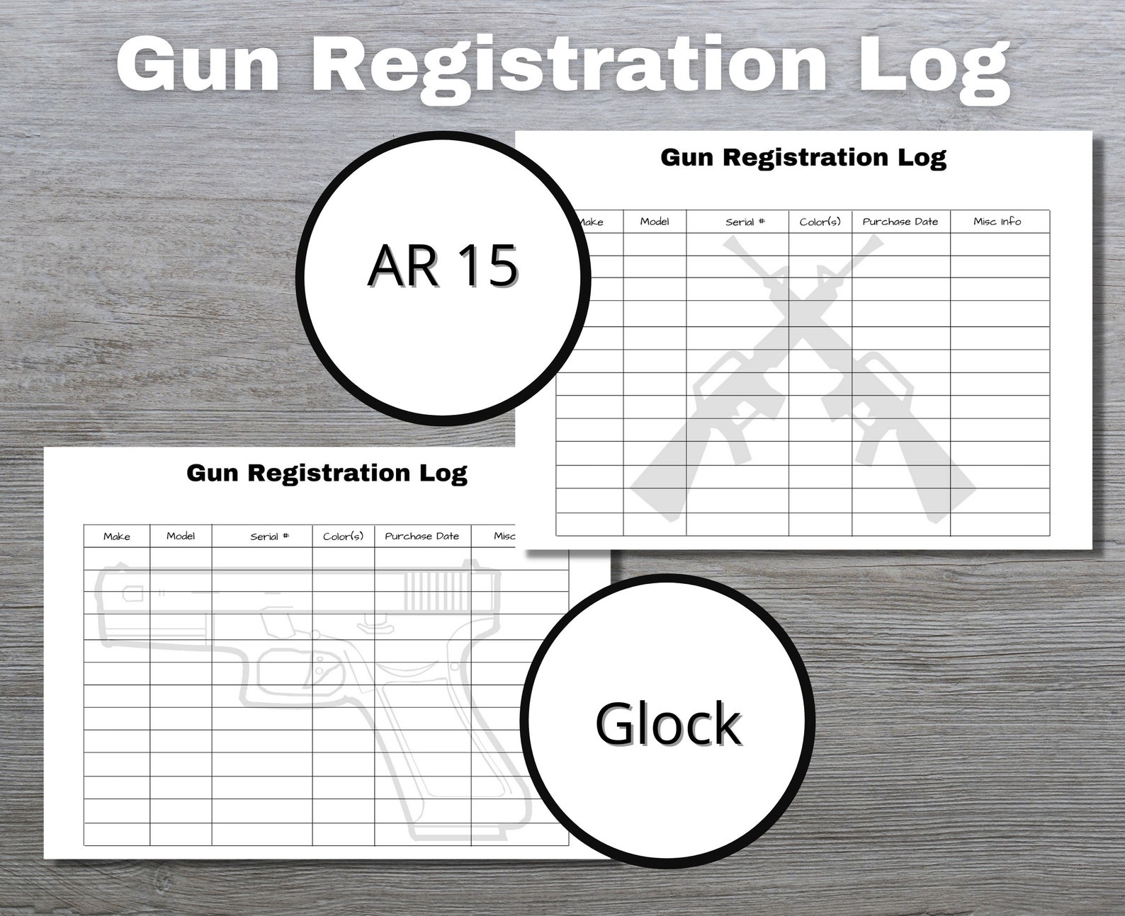 Gun Registration Log Gun Serial Number Log Firearm Registry Etsy