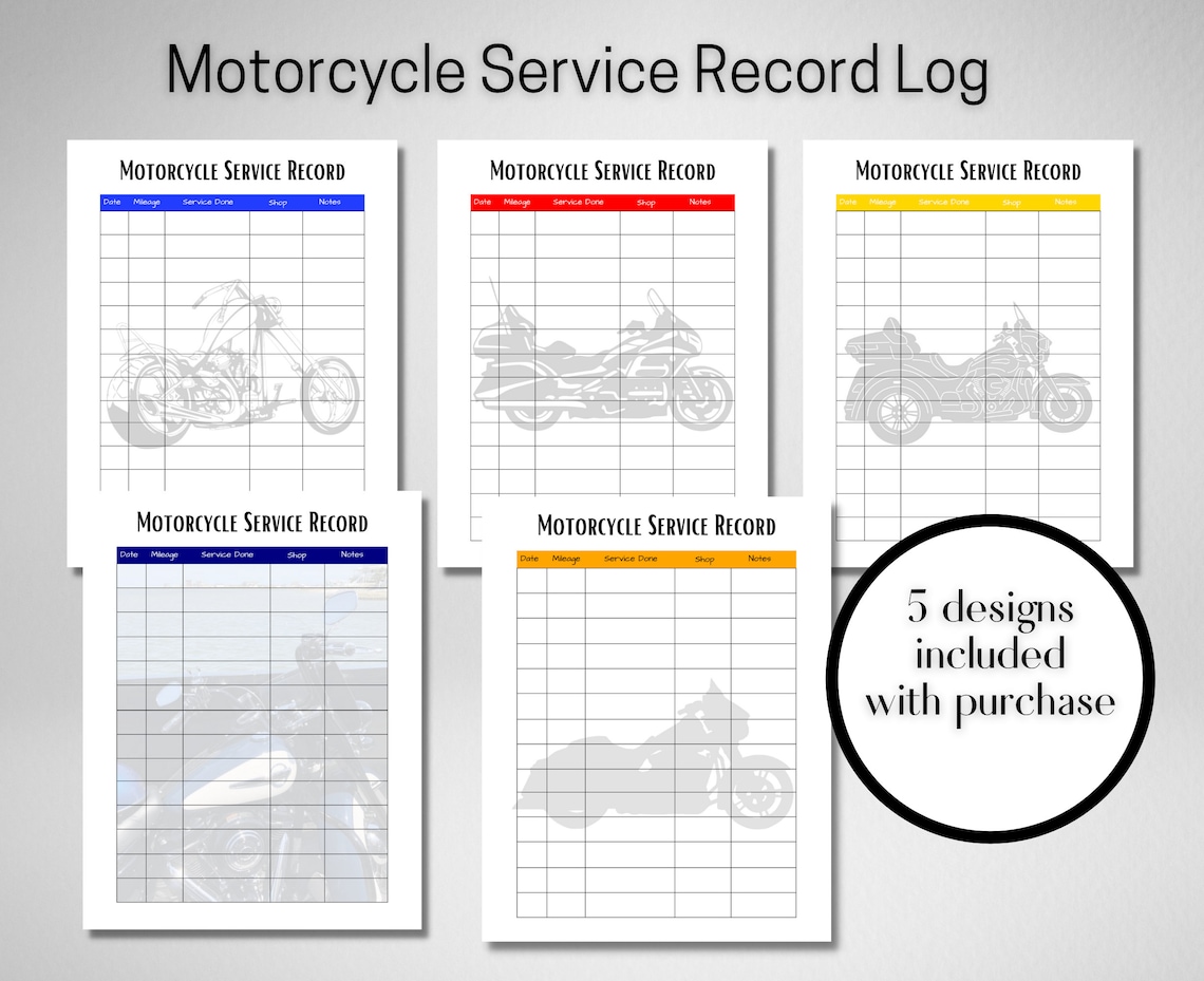 Motorcycle Maintenance Service log sheet motorcycle service Etsy