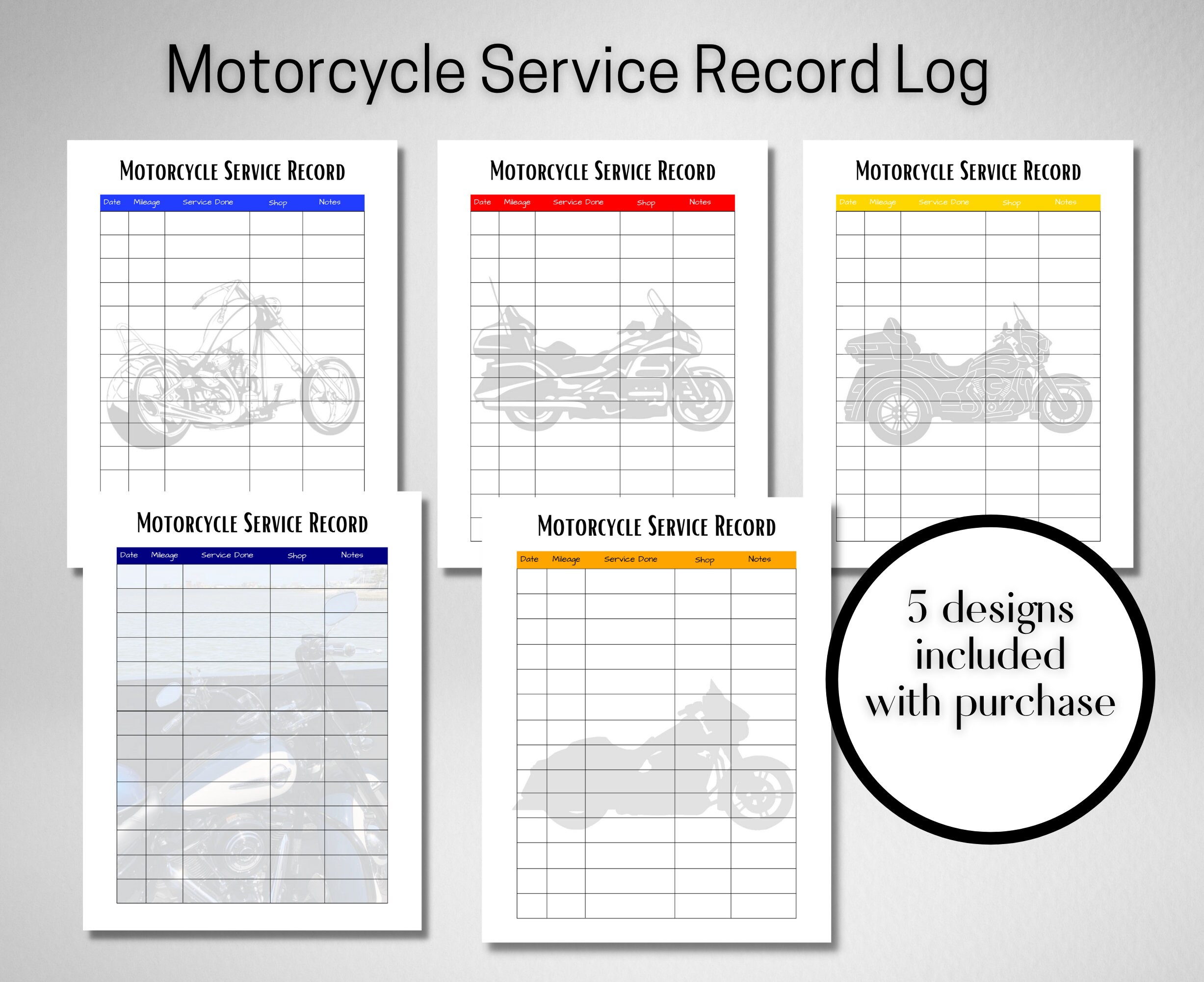 Motorcycle Maintenance Service log sheet motorcycle service Etsy