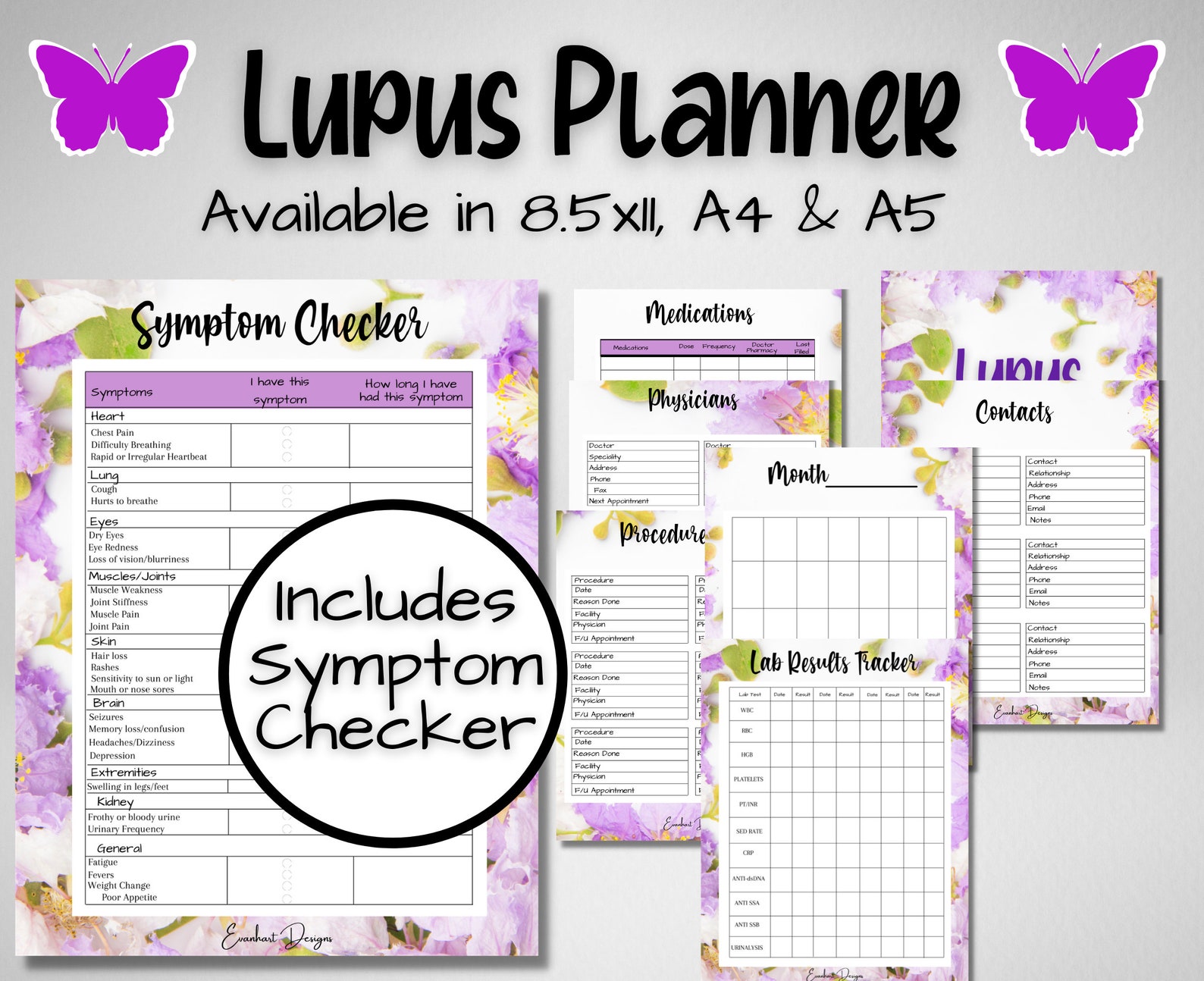 Lupus Symptom Tracker Planner Instant Download Lupus Warrior Etsy