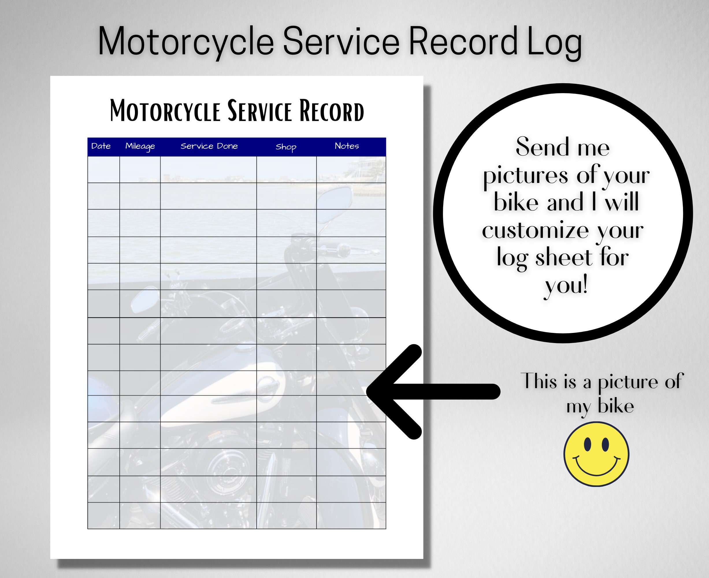 Motorcycle Maintenance Service log sheet motorcycle service Etsy
