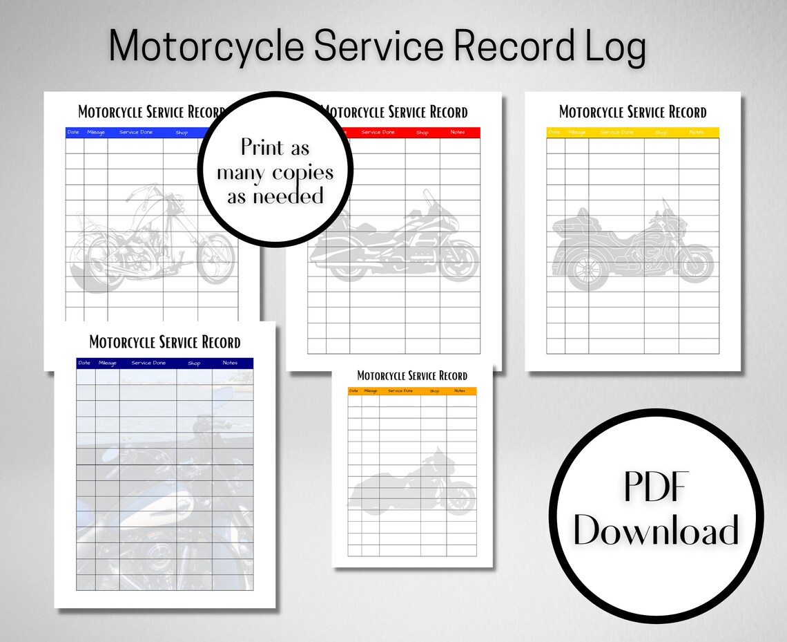 Motorcycle Maintenance Service log sheet motorcycle service Etsy