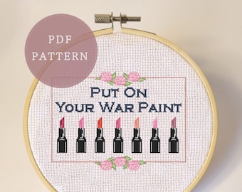 Cute Makeup Cross Stitch Pattern | Subversive Feminist Wall Art | Gifts for Girlboss