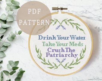 Danish Pastel Cross Stitch Pattern | Wall Art with Self Care Checklist | DIY Feminist Home Decor