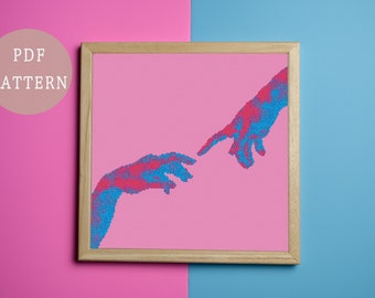 Vaporwave inspired Cross Stitch Pattern | Futuristic Creation of Man Hands | Aesthetic Home Decor