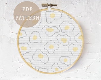 Danish Pastel Cross Stitch Pattern | Cute Fried Egg Pattern | Soft Kawaii Home Decor