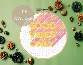 Good Vibes Only Cross Stitch Pattern | Indie Aesthetic Art | Y2K Home Decor