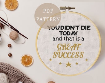 Meme Inspired Cross Stitch Pattern | Humorous Mental Health Quote | Black and Gold DIY Home Decor