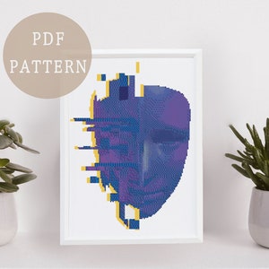 Vaporwave Cross Stitch Pattern | Neon Cyberpunk Inspired Home Decor | Unique Retro Futuristic Design