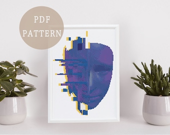 Vaporwave Cross Stitch Pattern | Neon Cyberpunk Inspired Home Decor | Unique Retro Futuristic Design
