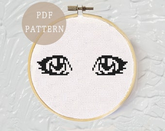 Anime Cross Stitch Pattern | Sized for Bookmark or Hoop | Kawaii Eyes