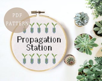 Propagation Station Cross Stitch Pattern | DIY Gardener Gift | Kawaii Room or Indoor Plant Decor