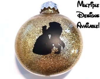Disney themed Beauty and the Beast Belle with Iridescent White Glitter 3 Glass Christmas Ornament