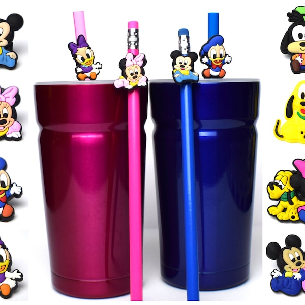 Baby Fab 6 Disney Straw Buddies | Mickey and Minnie Mouse | Pluto and Goofy | Donald and Daisy Duck Pencil Topper | Baby Shower Gift