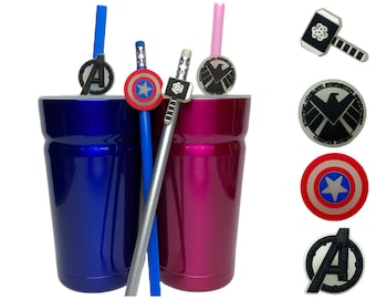 Glow in the Dark Avengers Straw Buddies | Thor, SHIELD, Captain America Pencil Toppers | Birthday Party Loot Bag Gifts | Rewards or Prizes