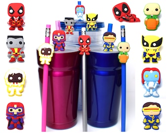 Deadpool and X-Men Straw Buddies | Wolverine, Cyclops, Storm, Mystique, Professor X, Colossus, Magneto Pencil Topper | Gift for Marvel Fan