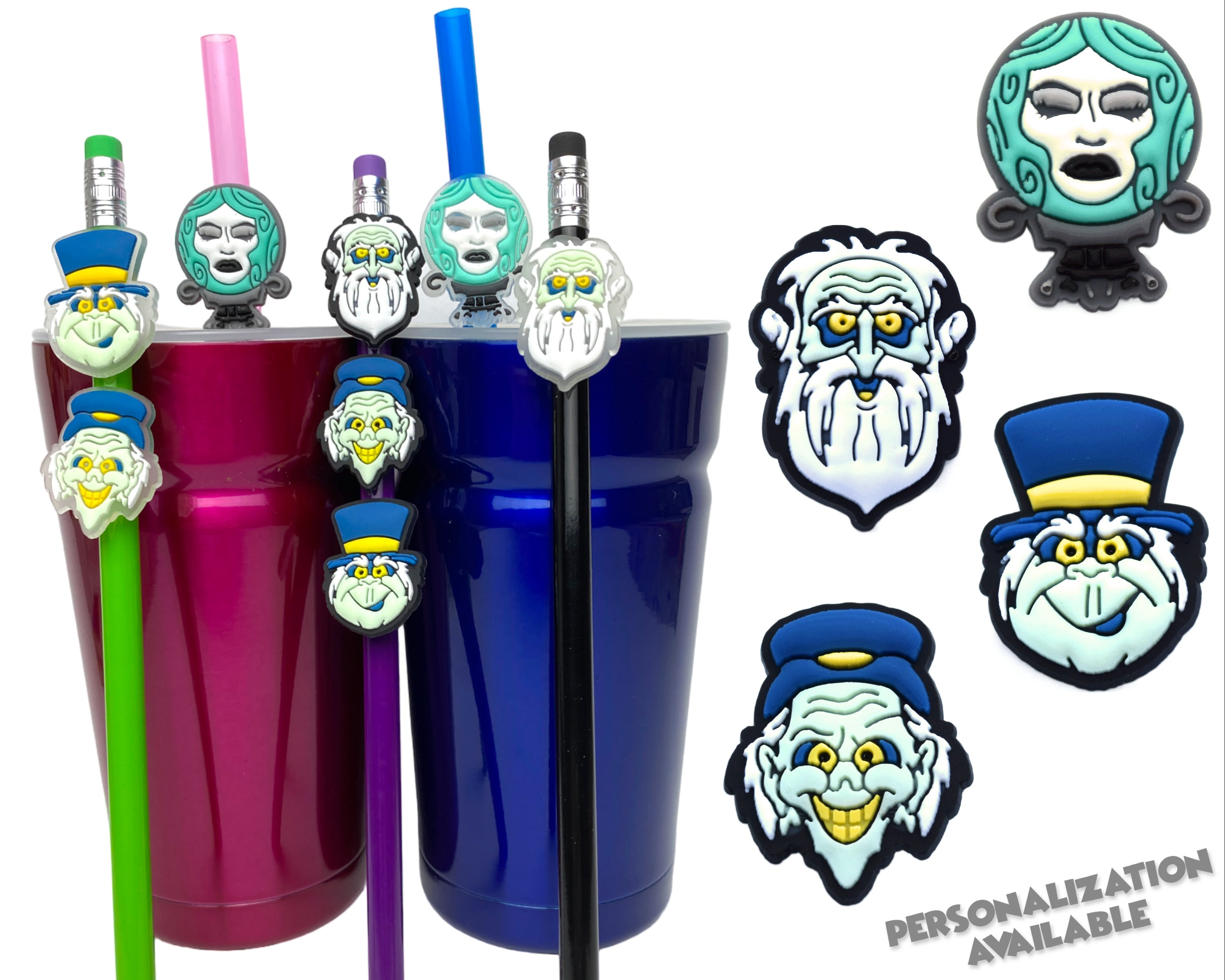 Ghost Host Straw Toppers - Mickey Ghost - Haunted Mansion - Disney