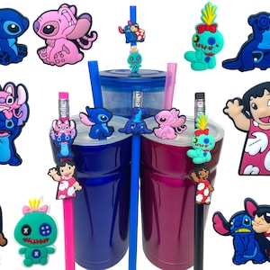 Lilo & Stitch Straw Buddies | Angel and Scrump Pencil Topper | Disney Cruise Fish Extender | Loot Bag Gift | Birthday Party Prizes