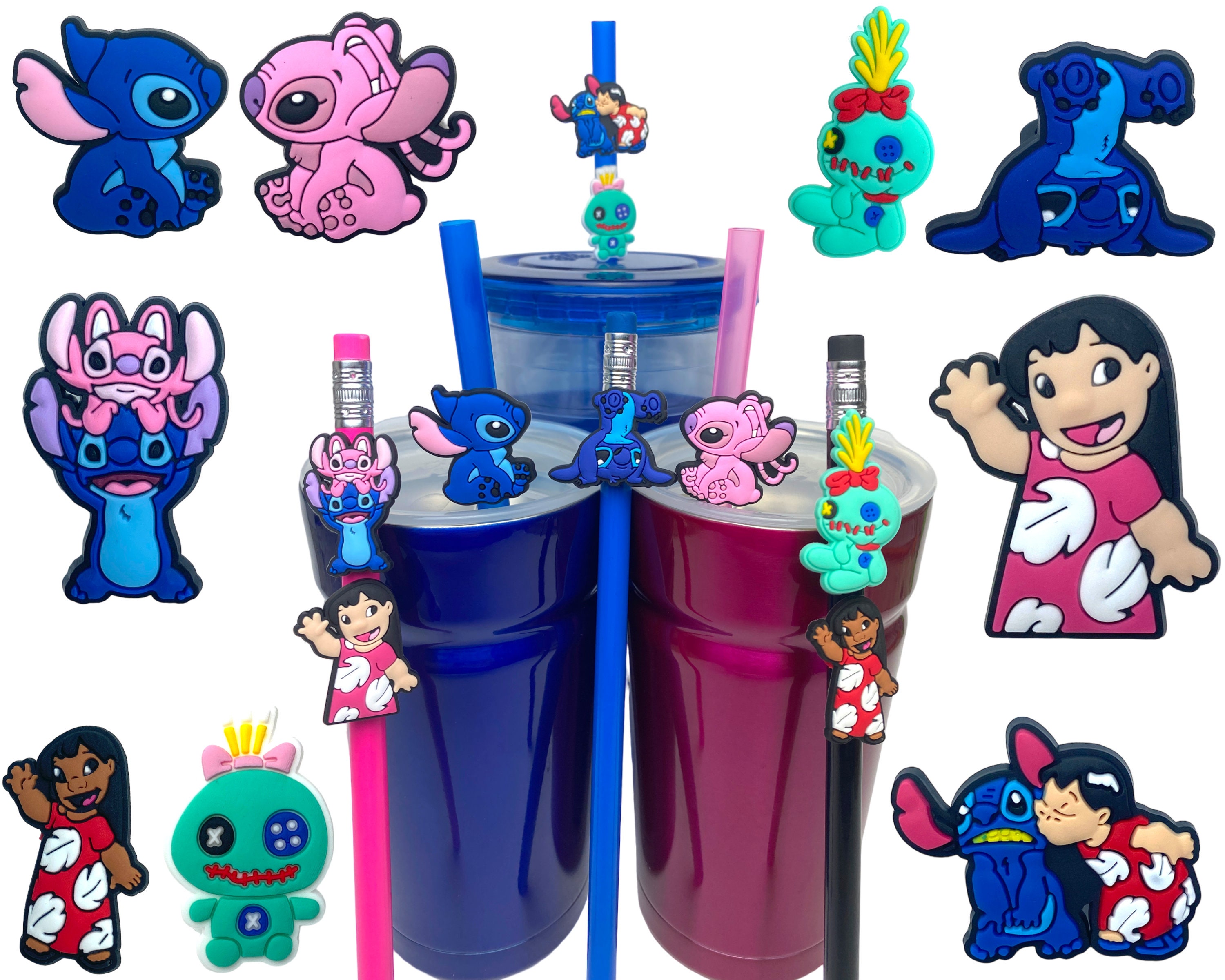 10Pcs Disney Lilo & Stitch Straw Topper Reusable Drinking Pen Cover Charms  For Tumbler Drinking Straws Pencil Decorate - AliExpress