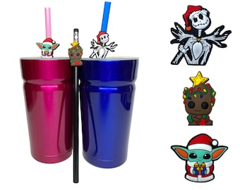 Disney Christmas Straw Buddies | Jack Skellington Santa Straw Buddy | Holiday Grogu | Xmas Baby Groot | Pencil Topper | Stocking Stuffer