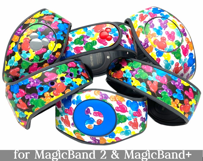 Featured listing image: Mickey Balloon Skin for MagicBand 2 or MagicBand+ | Magic Band Decal | Disney World Trip | Fits Child & Adult Magic Band | 50th Anniversary