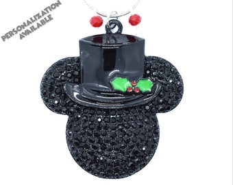 Top Hat and Holly Mickey Mouse Christmas Necklace | Disney Christmas Necklace | Christmas Disney Jewelry | Christmas Mickey Mouse Jewelry