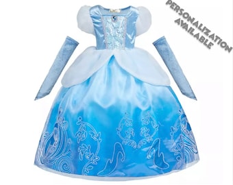 Child Cinderella Dress with Sleeves | Princess Costume | Disney World Vacation Outfit | Disneyland Cosplay | Halloween Dress Up Clothes